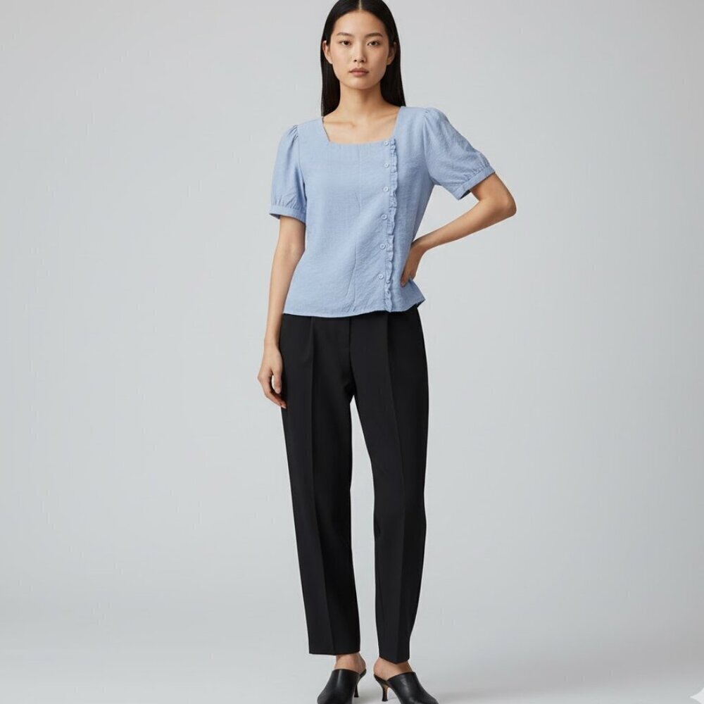 Emerge Blue Ruffle Button Blouse - Picture 6 of 6